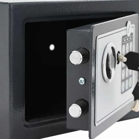 Elektronisk pengeskab med lås - Sikker opbevaring | Farve: Mørkegrå | Størrelse: 23x17x17 cm
