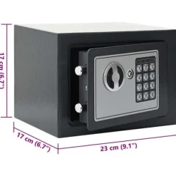 Elektronisk pengeskab med lås - Sikker opbevaring | Farve: Mørkegrå | Størrelse: 23x17x17 cm