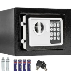 Elektronisk pengeskab 17x23x17cm + nøgle + 4 batterier - sort