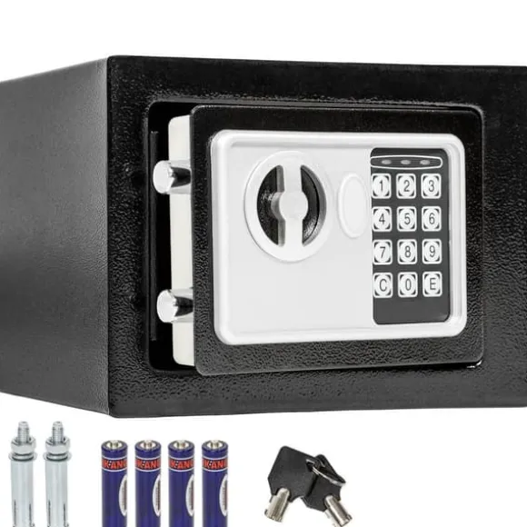 Elektronisk pengeskab 17x23x17cm + nøgle + 4 batterier - sort