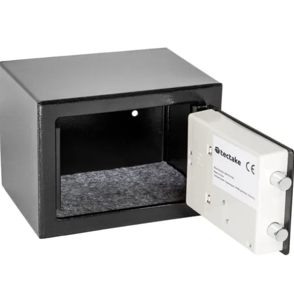 Elektronisk pengeskab 17x23x17cm + nøgle + 4 batterier - sort