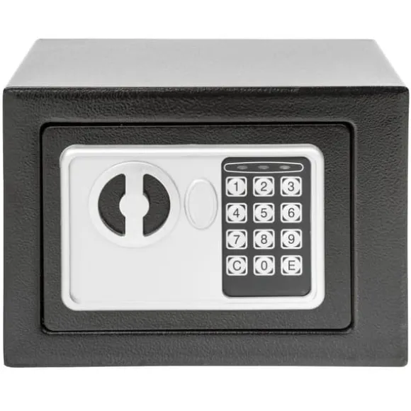 Elektronisk pengeskab 17x23x17cm + nøgle + 4 batterier - sort