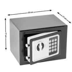 Elektronisk pengeskab 17x23x17cm + nøgle + 4 batterier - sort