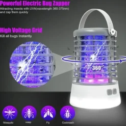 Elfeland 500-1000V Power Grid LED Elektrisk Mosquito Killer Light med UV-lys Myggefælde Udendørs IP65 Vandtæt USB Genopladelig （Grå / sort）