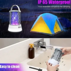 Elfeland 500-1000V Power Grid LED Elektrisk Mosquito Killer Light med UV-lys Myggefælde Udendørs IP65 Vandtæt USB Genopladelig （Grå / sort）