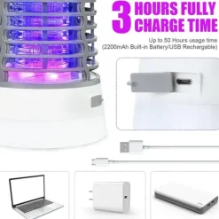 Elfeland 500-1000V Power Grid LED Elektrisk Mosquito Killer Light med UV-lys Myggefælde Udendørs IP65 Vandtæt USB Genopladelig （Grå / sort）
