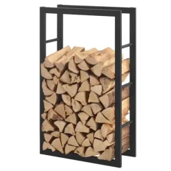 [en.casa]® Brændeholder - brændestativ - 60x100x25cm - stål - sort