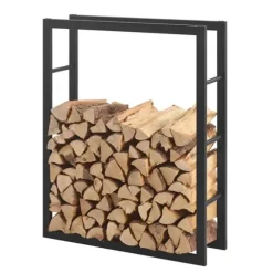 [en.casa]® Brændeholder - brændestativ - 80x100x25cm - stål - sort