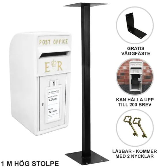 Engelsk postkasse med stativ - hvid | MonsterShop