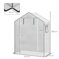 Erstatningsfolie PE 140x73x190 cm, UV-beskyttelse, rulleport & sidevinduer – til drivhus/tomathus, hvid