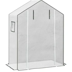 Erstatningsfolie PE 140x73x190 cm, UV-beskyttelse, rulleport & sidevinduer – til drivhus/tomathus, hvid