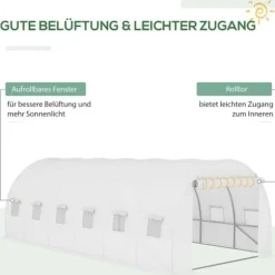 Erstatningsfolie 600x300x200 cm, frontdør & 12 vinduer, rivestærk UV-PE – drivhustunnel, hvid