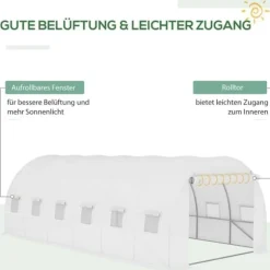 Erstatningsfolie 600x300x200 cm, frontdør & 12 vinduer, rivestærk UV-PE – drivhustunnel, hvid