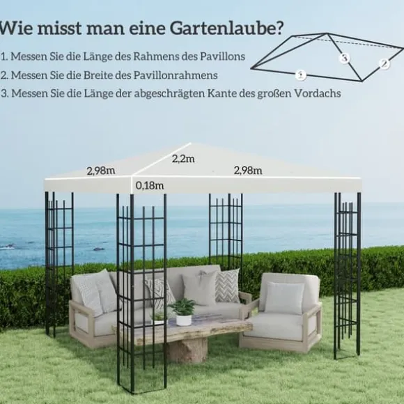 Erstatningstag til pavillon 3x3 m, vandtæt, oxford 370 g/m², lysegrå