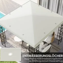 Erstatningstag til pavillon 3x3 m, vandtæt, oxford 370 g/m², lysegrå