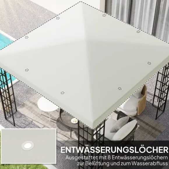 Erstatningstag til pavillon 3x3 m, vandtæt, oxford 370 g/m², lysegrå