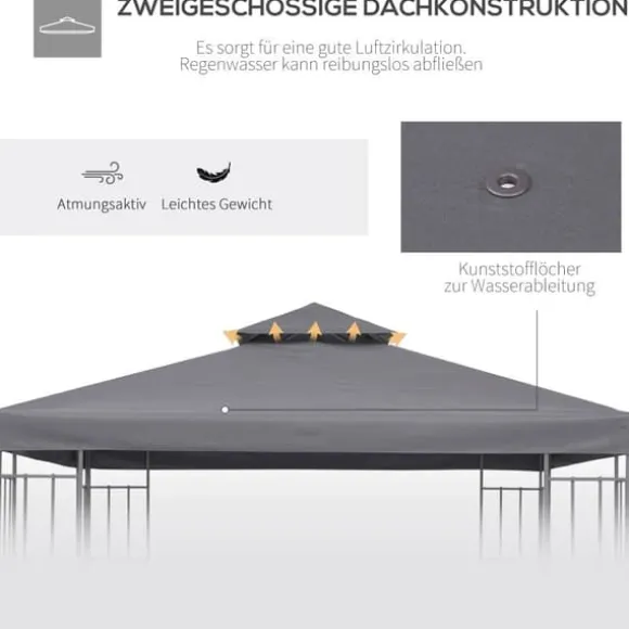 Erstatningstag 3x3 m til metalpavillon, vejrbestandigt polyester, mørkegrå