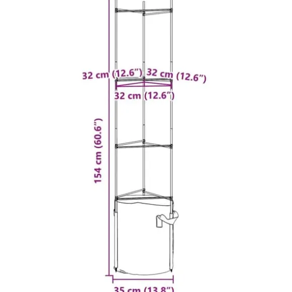Espalierer med planteposer - Justerbare tomatstativer | Størrelse: 154 cm | Materiale: Stål og PP | Antal: 6 stk.