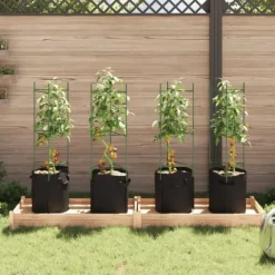 Espalierer med planteposer 4 stk - Justerbare tomatstativ i stål | Højde: 116 cm