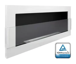 Ethanol Bio pejs med glas Bio pejs Hængende Bio Ethanol Bio pejs 90 cm x 40 cm x 12 cm Hvid Glans Miljøvenlig Bio pejs