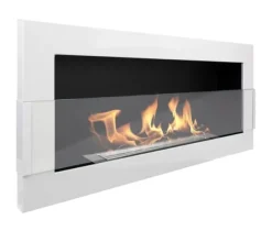 Ethanol Bio pejs med glas Bio pejs Hængende Bio Ethanol Bio pejs 90 cm x 40 cm x 12 cm Hvid Glans Miljøvenlig Bio pejs