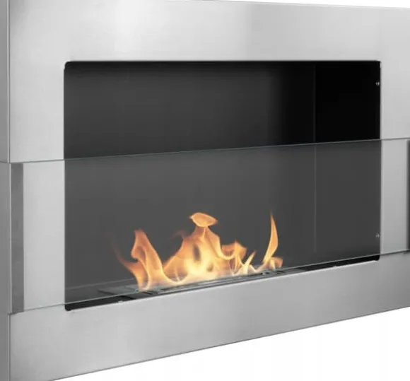 Ethanol pejs med glas pejse Bio-pejs hængende Bio pejs Bioethanol brænder 65 x 40 x 12 cm INOX økologisk pejs