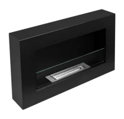 Ethanol pejs med glas pejse Bio pejs hængende bio pejs Bioethanol brænder 65 cm x 40 cm x 12 cm BOX Mat sort økologisk pejs