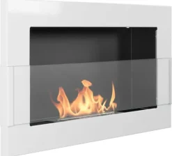 Ethanol pejs Pejs Bio-pejs Vægmonteret biopejs Bioethanolbrænder 65 x 40 x 12 cm hvid blank med glas økologisk pejs