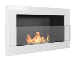 Ethanol pejs Pejs Bio-pejs Vægmonteret biopejs Bioethanolbrænder 65 x 40 x 12 cm hvid blank med glas økologisk pejs