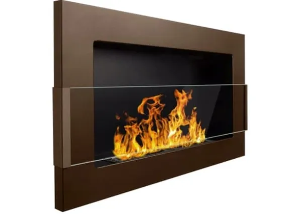 Ethanol pejs Pejs Bio-pejs Vægmonteret biopejs Bioethanolbrænder 65 x 40 x 12 cm brun mat med glas Miljøvenlig pejs