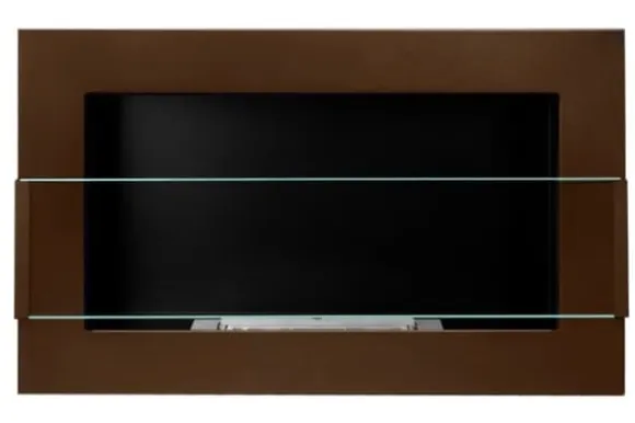 Ethanol pejs Pejs Bio-pejs Vægmonteret biopejs Bioethanolbrænder 65 x 40 x 12 cm brun mat med glas Miljøvenlig pejs