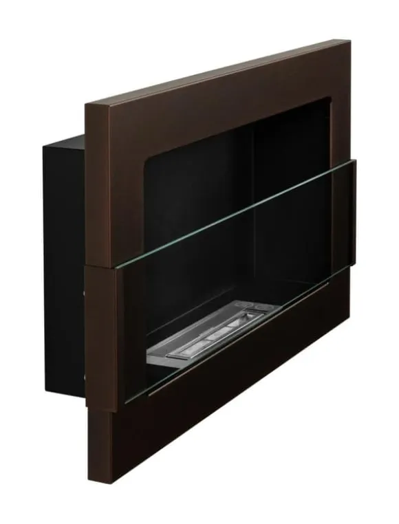 Ethanol pejs Pejs Bio-pejs Vægmonteret biopejs Bioethanolbrænder 65 x 40 x 12 cm brun mat med glas Miljøvenlig pejs