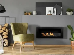 Ethanol pejse pejse Bio-pejs hængende biopejs Bioethanol brænder SLIM 90 cm x 40 cm x 12 cm Mat sort økologisk pejs