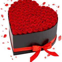 Evighedsroser - Hjerteformet Roseboks - 100 Stk Konserverede Roser - Langtidsholdbar Gaveidé - Til Fødselsdag/Valentinsdag/Jubilæum - Rød