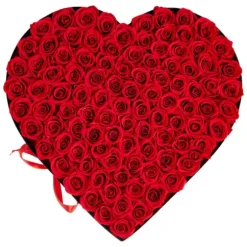Evighedsroser - Hjerteformet Roseboks - 100 Stk Konserverede Roser - Langtidsholdbar Gaveidé - Til Fødselsdag/Valentinsdag/Jubilæum - Rød