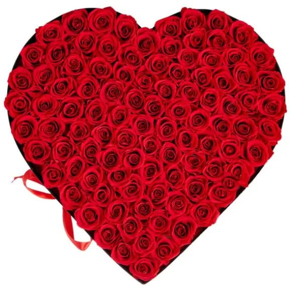 Evighedsroser - Hjerteformet Roseboks - 100 Stk Konserverede Roser - Langtidsholdbar Gaveidé - Til Fødselsdag/Valentinsdag/Jubilæum - Rød