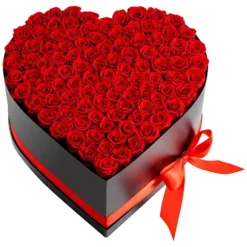 Evighedsroser - Hjerteformet Roseboks - 100 Stk Konserverede Roser - Langtidsholdbar Gaveidé - Til Fødselsdag/Valentinsdag/Jubilæum - Rød