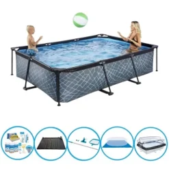 EXIT Swimming Pool Stone Grey - 300x200x65 cm - Rammebassin - Inklusiv tilbehør