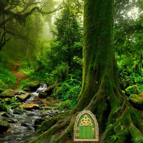Fairy Dörr för träd Miniatyr Fairy Trädgård Utomhusdekor Tillbehör Gård Konst Skulptur Dekoration för barnrum Väggträd