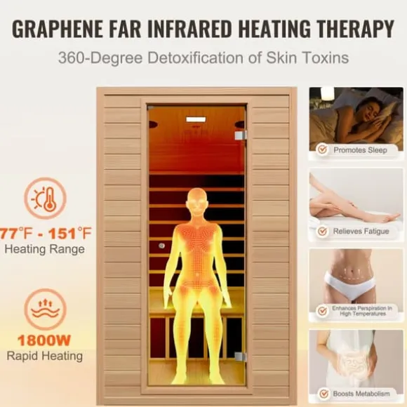 Far Infrarød Træ Sauna, Hjemmespa til 2 Personer, 1800W, Hurtig Opvarmning, Digital Temperaturkontrol, Wellnessoplevelse