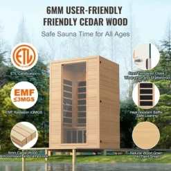 Far Infrarød Træ Sauna, Hjemmespa til 2 Personer, 1800W, Hurtig Opvarmning, Digital Temperaturkontrol, Wellnessoplevelse