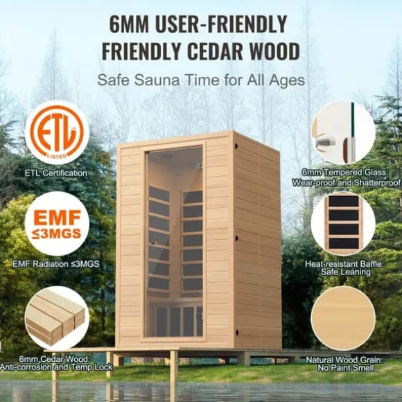 Far Infrarød Træ Sauna, Hjemmespa til 2 Personer, 1800W, Hurtig Opvarmning, Digital Temperaturkontrol, Wellnessoplevelse