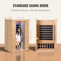 Far Infrarød Træ Sauna, Hjemmespa til 2 Personer, 1800W, Hurtig Opvarmning, Digital Temperaturkontrol, Wellnessoplevelse