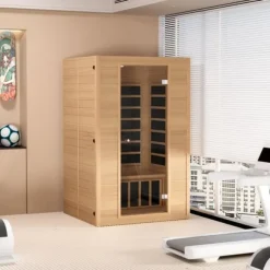 Far Infrarød Træ Sauna, Hjemmespa til 2 Personer, 1800W, Hurtig Opvarmning, Digital Temperaturkontrol, Wellnessoplevelse