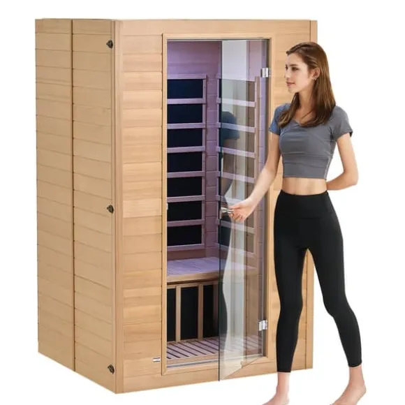 Far Infrarød Træ Sauna, Hjemmespa til 2 Personer, 1800W, Hurtig Opvarmning, Digital Temperaturkontrol, Wellnessoplevelse