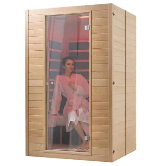 Far Infrarød Træ Sauna, Hjemmespa til 2 Personer, 1800W, Hurtig Opvarmning, Digital Temperaturkontrol, Wellnessoplevelse