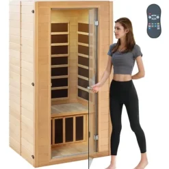 Far Infrared Træ Sauna 1-2 Personer, 1400W, Hjemmespa, Energibesparende, Hurtig Opvarmning