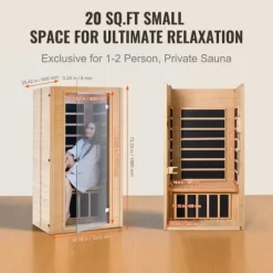 Far Infrared Træ Sauna 1-2 Personer, 1400W, Hjemmespa, Energibesparende, Hurtig Opvarmning