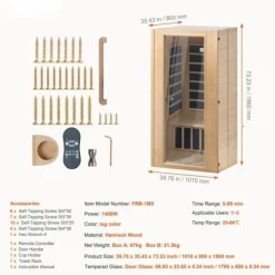 Far Infrared Træ Sauna 1-2 Personer, 1400W, Hjemmespa, Energibesparende, Hurtig Opvarmning