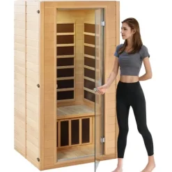 Far Infrared Træ Sauna 1-2 Personer, 1400W, Hjemmespa, Energibesparende, Hurtig Opvarmning